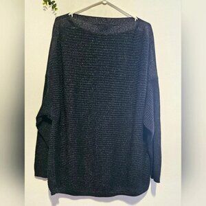 All Saints Elle Metallic Open Knit Jumper Black Long Sleeve Size  M L